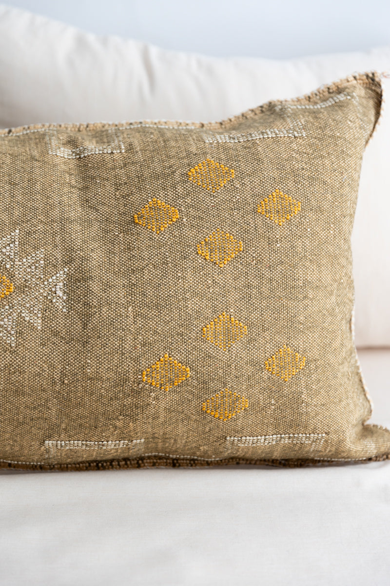 Beige and Gold Moroccan Sabra Lumbar Pillow - 29