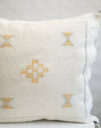Off-White+Gold Embroidered Moroccan "Sabra Cactus Silk" Pillow - 44