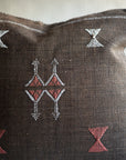 Dark Chocolate Brown Embroidered Moroccan "Sabra Cactus Silk" Pillow - 45