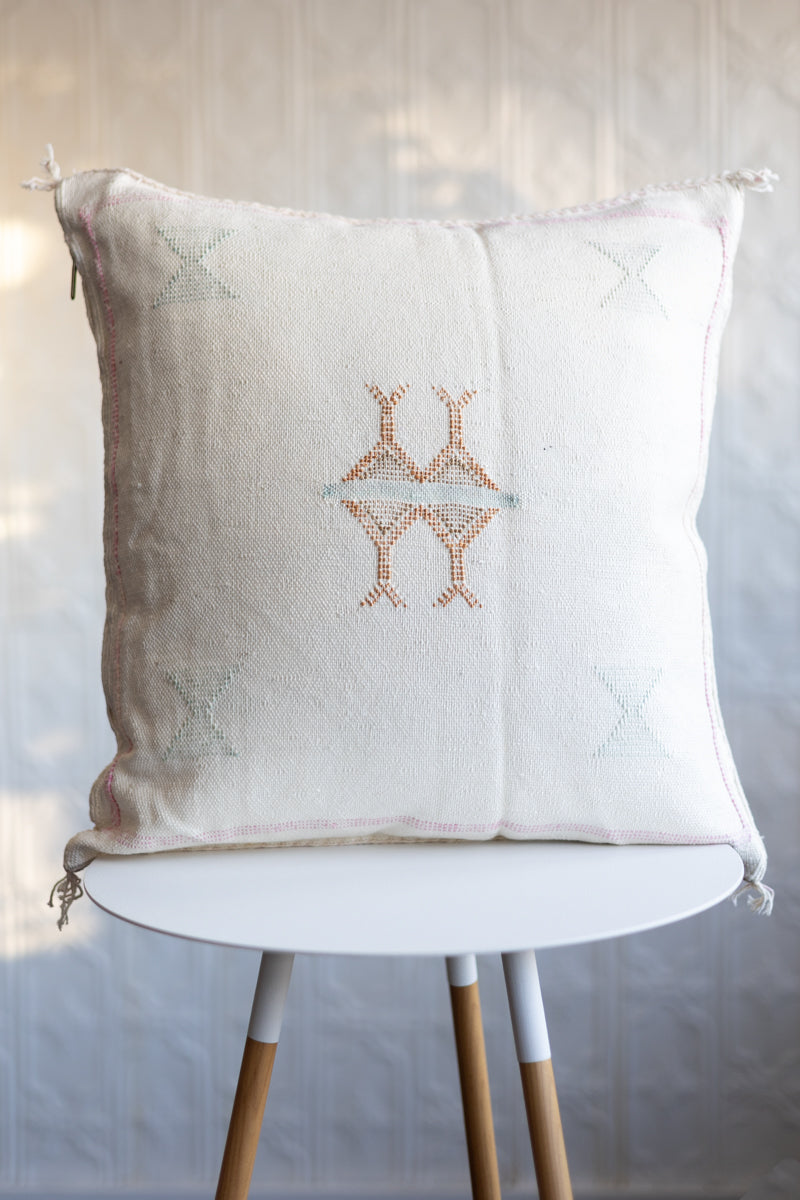 Bone white Embroidered Moroccan &quot;Sabra Cactus Silk&quot; Pillow - 49