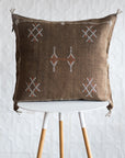 Brown Embroidered Moroccan "Sabra Cactus Silk" Pillow - 54