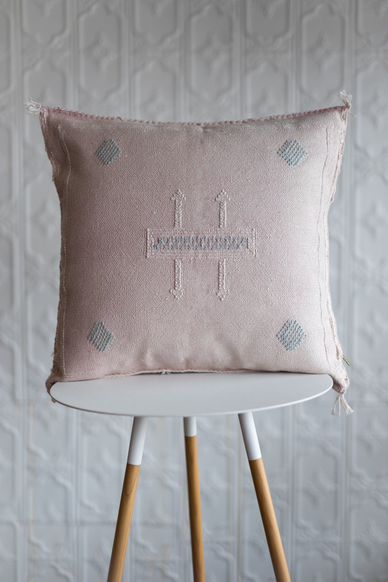 Icy Pale Pink Handmade Moroccan "Sabra Cactus Silk" Pillow - 59