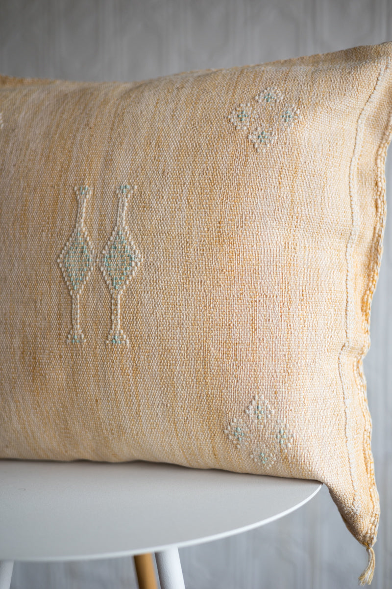 Pale Peach Embroidered Moroccan &quot;Sabra Cactus Silk&quot; Pillow - 60