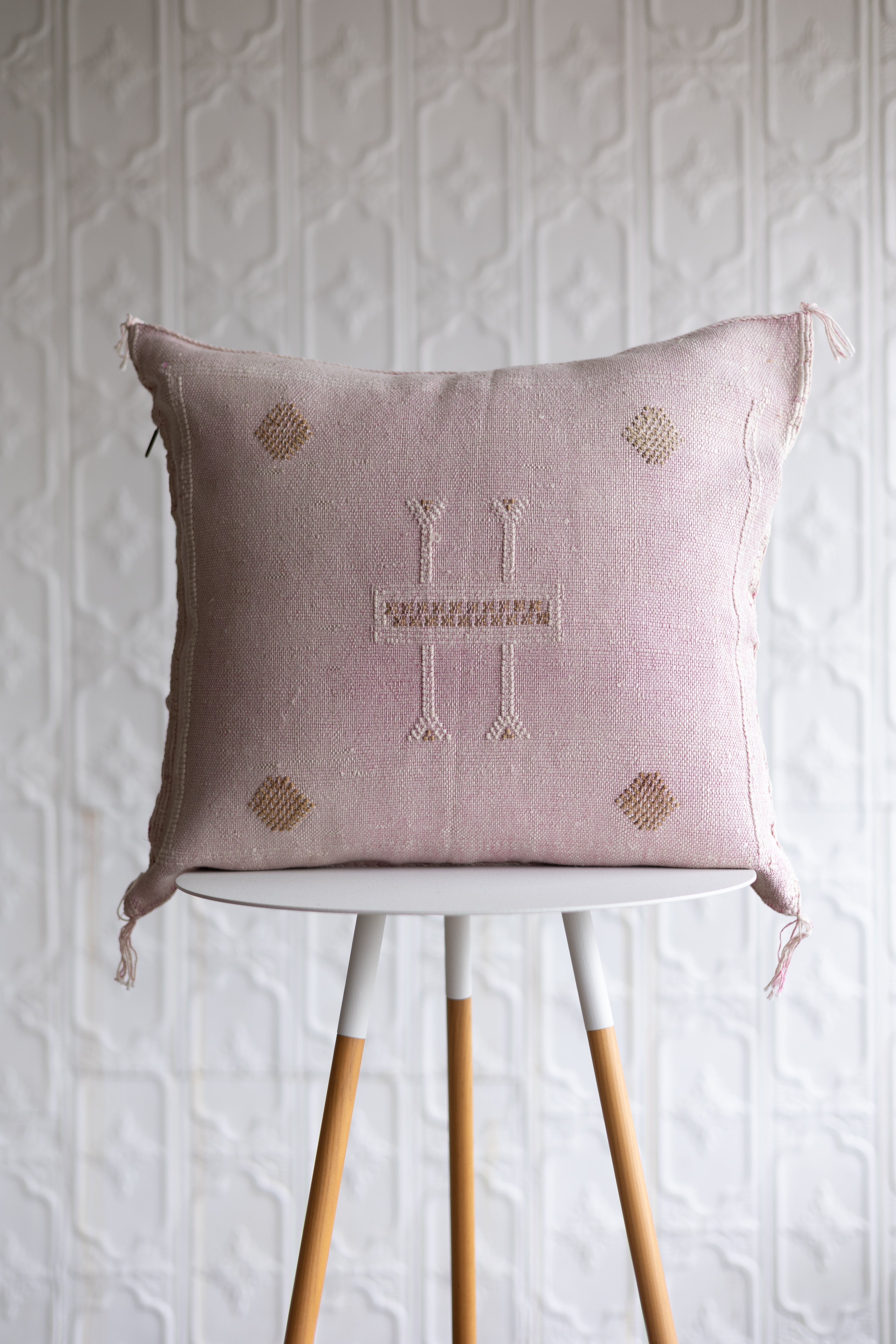 Light-Pink-Caramel-Brown-White-Cactus-Silk-throw-Pillow