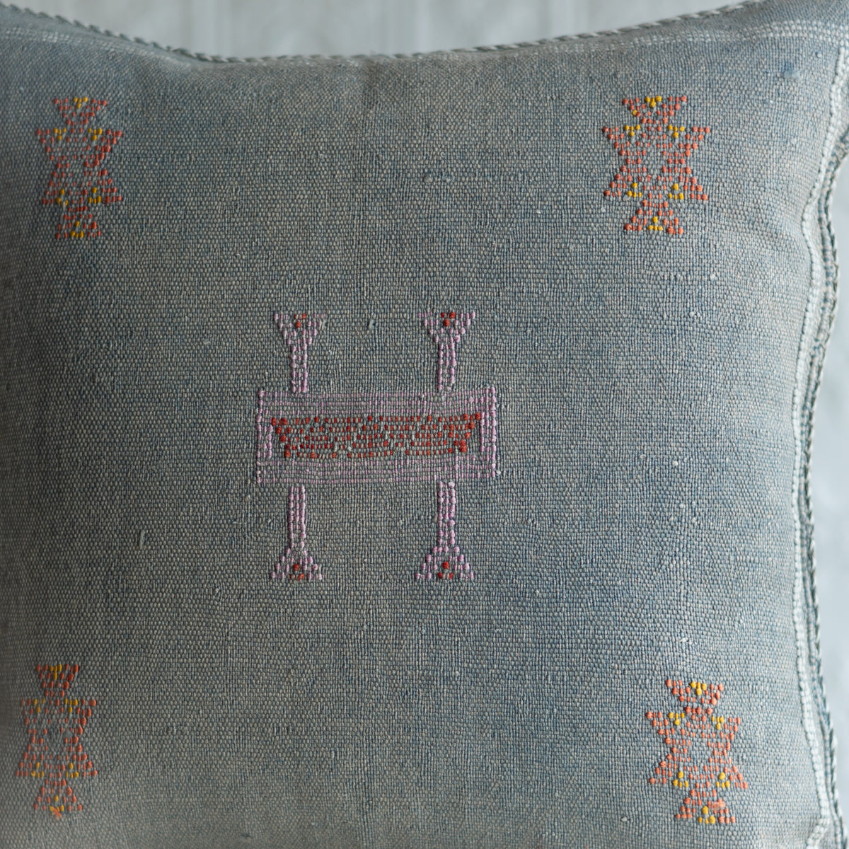 Denim Blue-Grey Moroccan Sabra Cactus Silk Pillow - 89