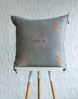 Denim Blue-Grey Moroccan Sabra Cactus Silk Pillow - 89
