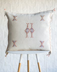 Set of 2 - White Embroidered Moroccan "Sabra Cactus Silk" Pillow - 110