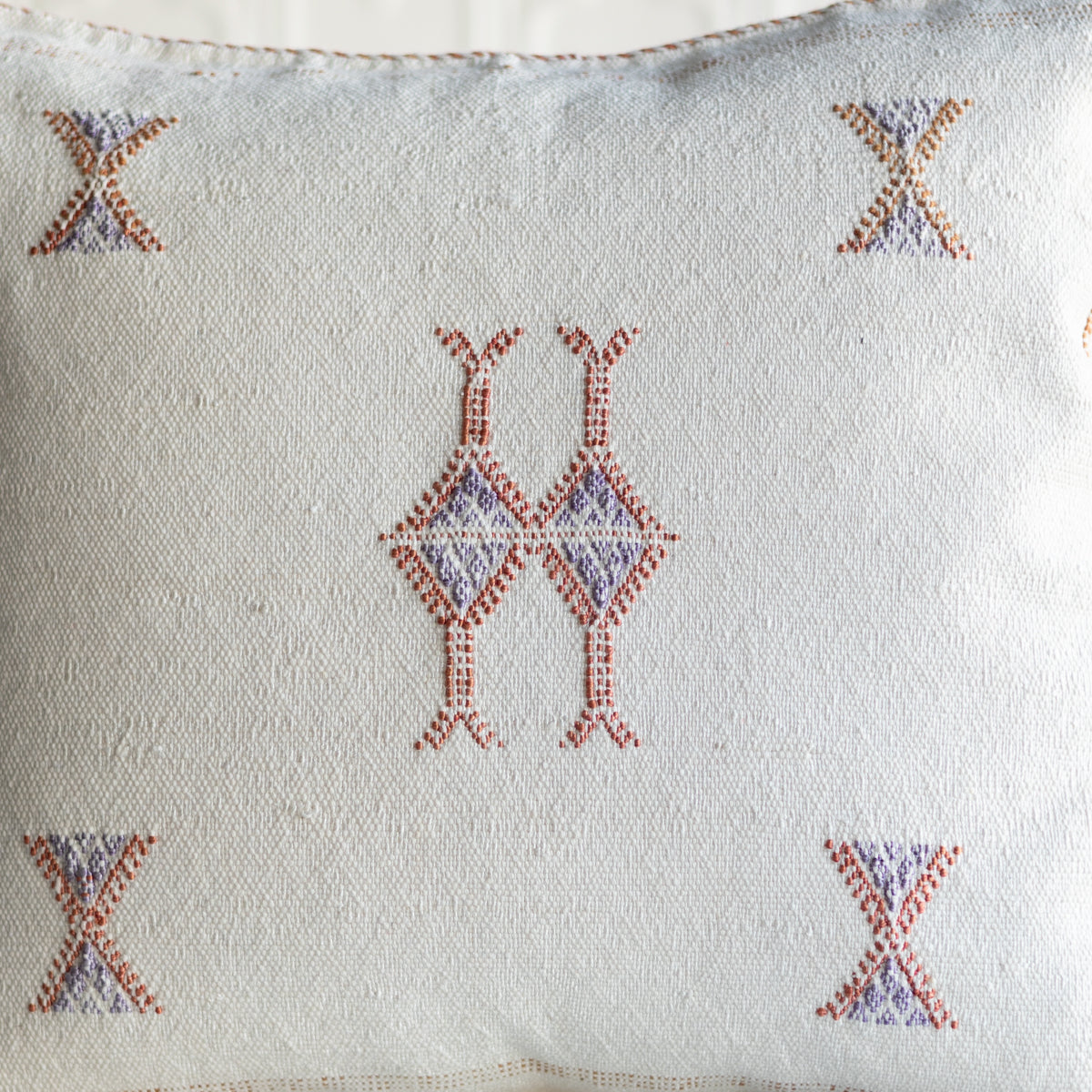 Set of 2 - White Embroidered Moroccan "Sabra Cactus Silk" Pillow - 110
