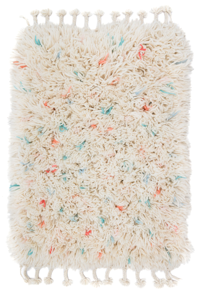 Mini Reversible Shag Moroccan Wool Rug - Blue &amp; Coral - 2x3 ft