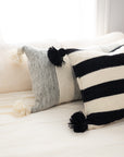 Wool Pom-Pom Lumbar Pillow - Black Pinstripe