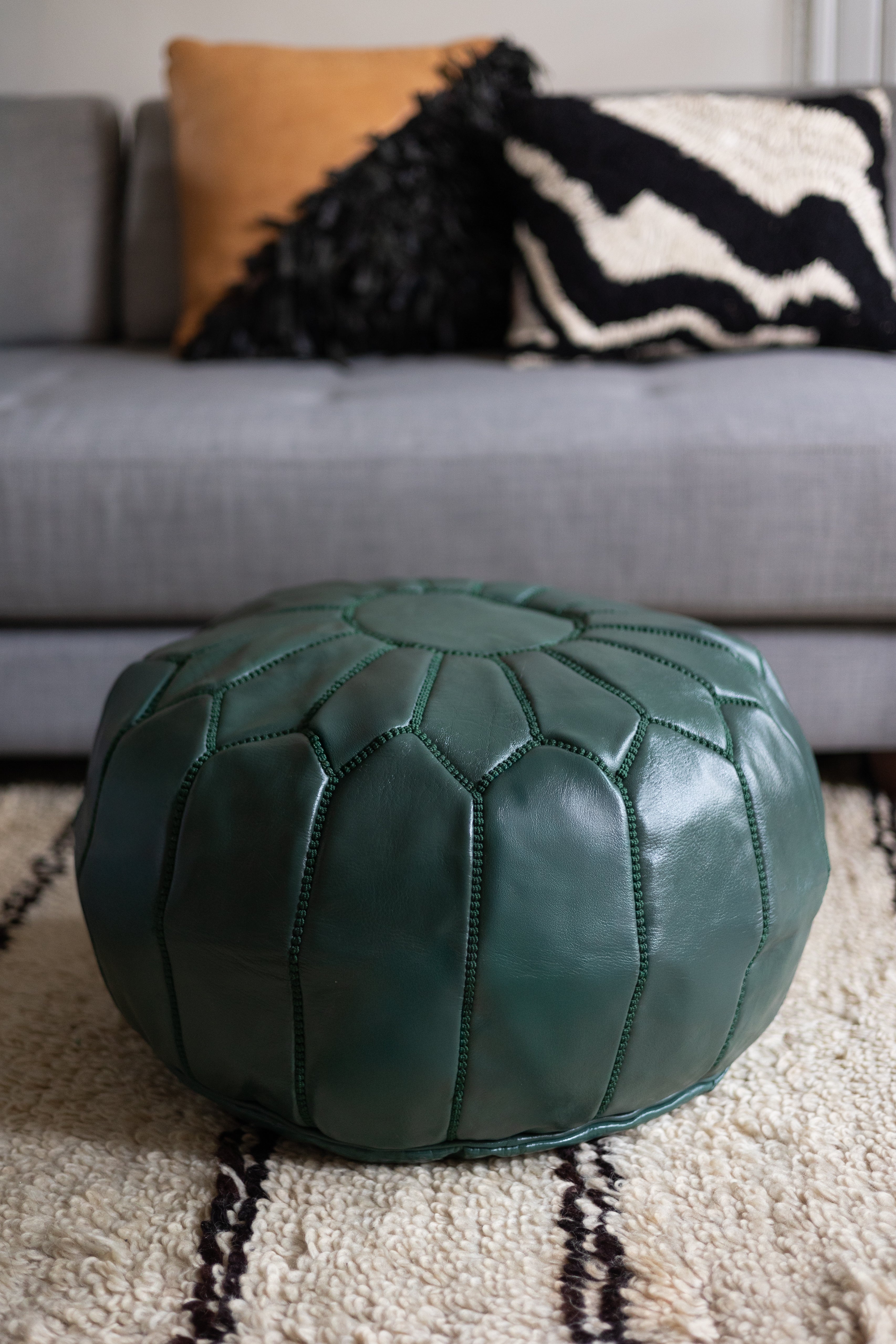 Teal - Classic Moroccan Leather Floor Pouf - 19" x 13" inches