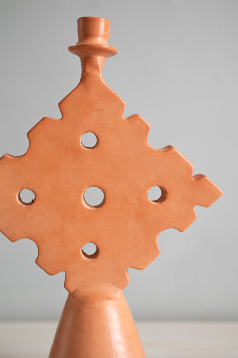 Chabi Chic Terracotta Orange Diamond Tadelakt Candle Holder