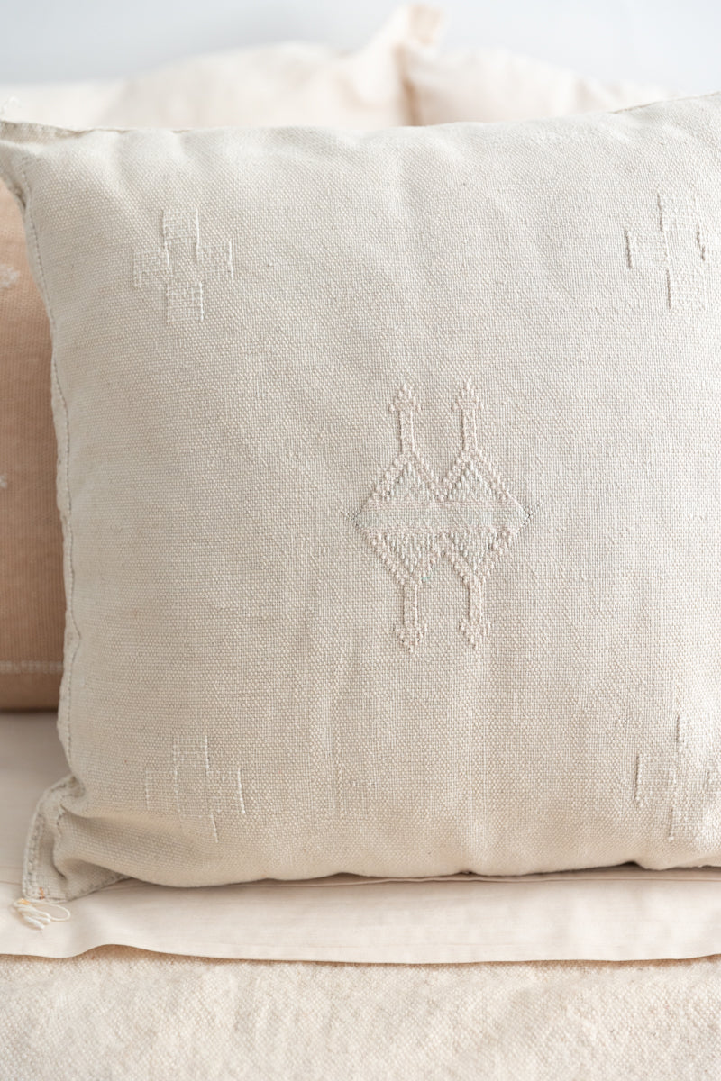 Bone Embroidered Moroccan &quot;Sabra Cactus Silk&quot; Pillow - 61