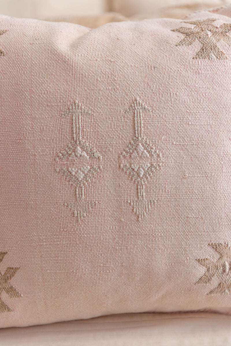 Pale Pink Embroidered Moroccan &quot;Sabra Cactus Silk&quot; Pillow - 66