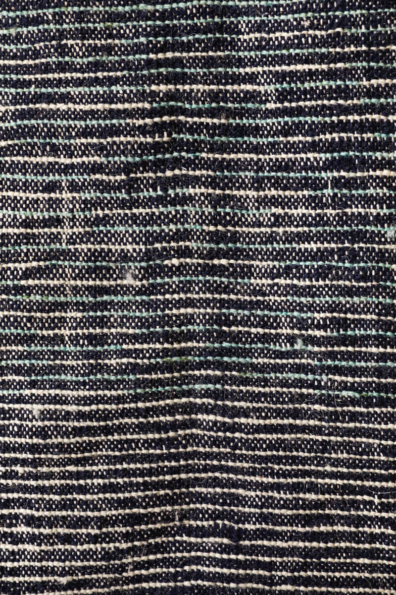 Aquamarine Ombré Ultra Shag Reversible Moroccan Wool Rug - Navy Blue Stripe Back 4&#39;5 x 6