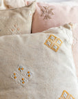 Neutral Linen Color Embroidered Moroccan "Sabra Cactus Silk" Pillow - 64