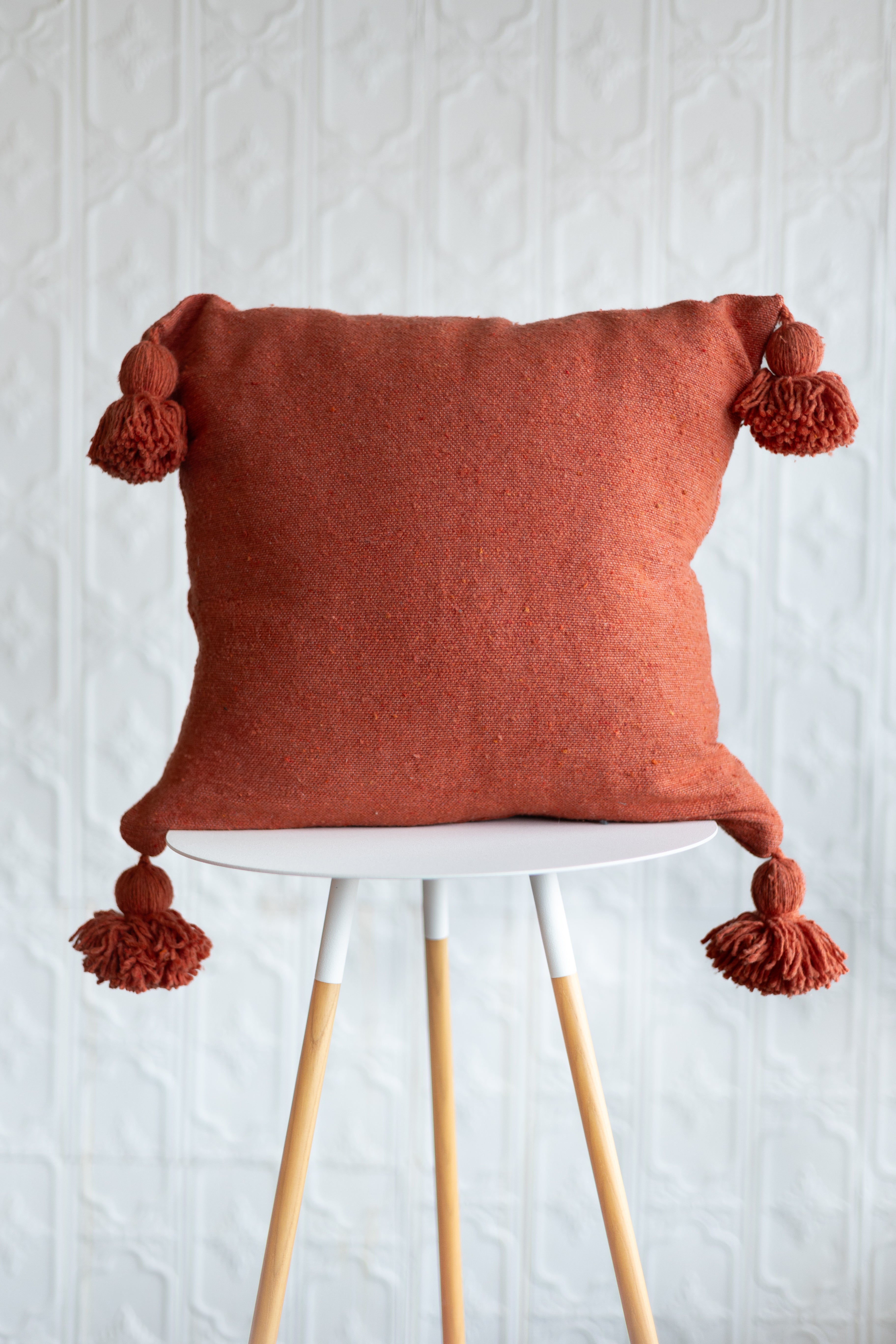 20" Moroccan Pom Pom Pillow - Tomato