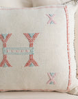 White Embroidered Moroccan "Sabra Cactus Silk" Pillow - 60