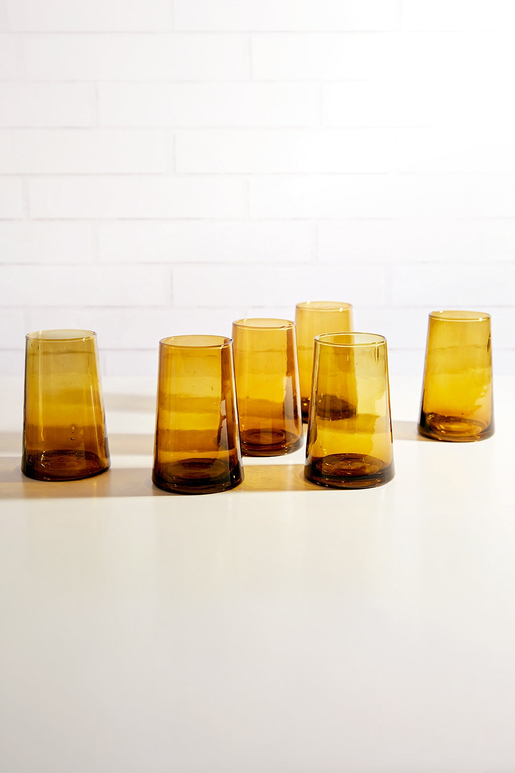 Set of 6 - Amber Hand-blown Recycled Glass Tumblers