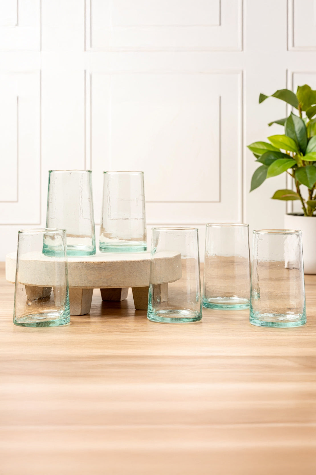 Set of 6 - Hand-blown Recycled Glass Tumblers - Tall