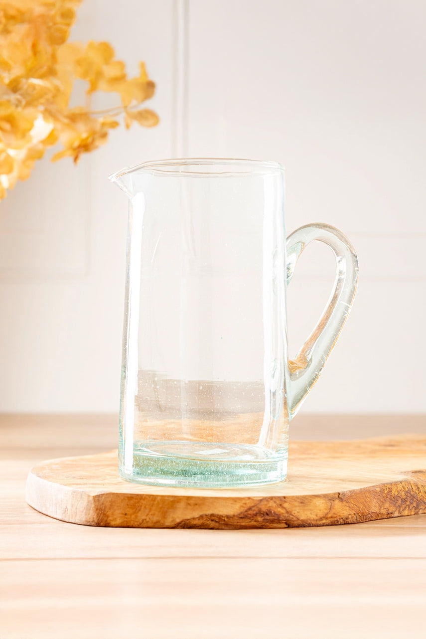 Hand-blown Moroccan Recycled Glass Pitcher