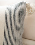 Wool Pom-Pom Lumbar Pillow - Black Pinstripe