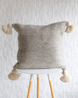 20" Wool Moroccan Pom Pom Pillow - Brown + White Pinstripe