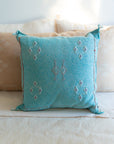 Blue Embroidered Moroccan "Sabra Cactus Silk" Pillow - 67