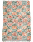 Made-to-Order Coral & Sage Checker Board Moroccan Wool Area Rug - Available in 3 Color Combinations