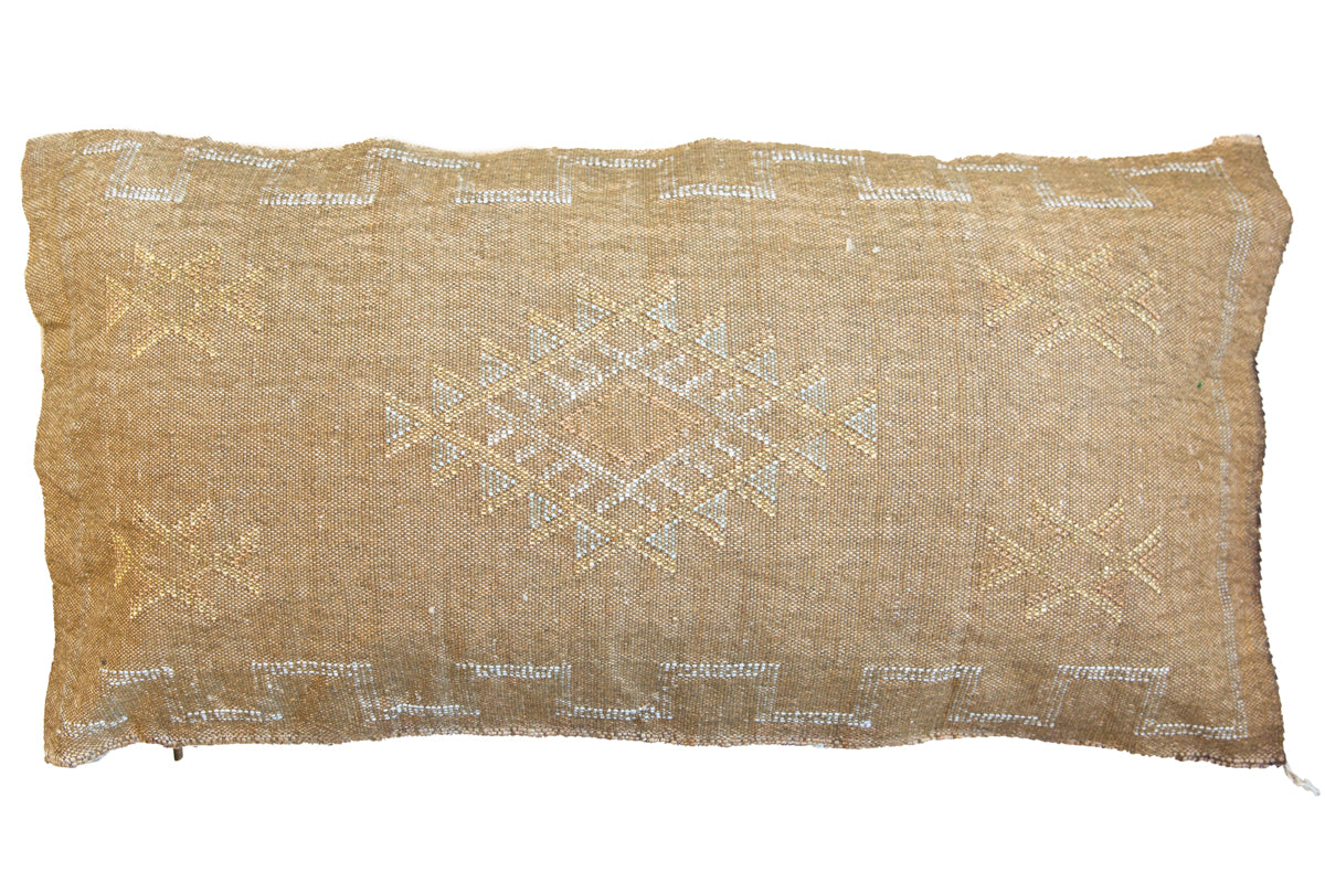Beige Embroidered Moroccan &quot;Sabra Cactus Silk&quot; Lumbar Pillow - 13