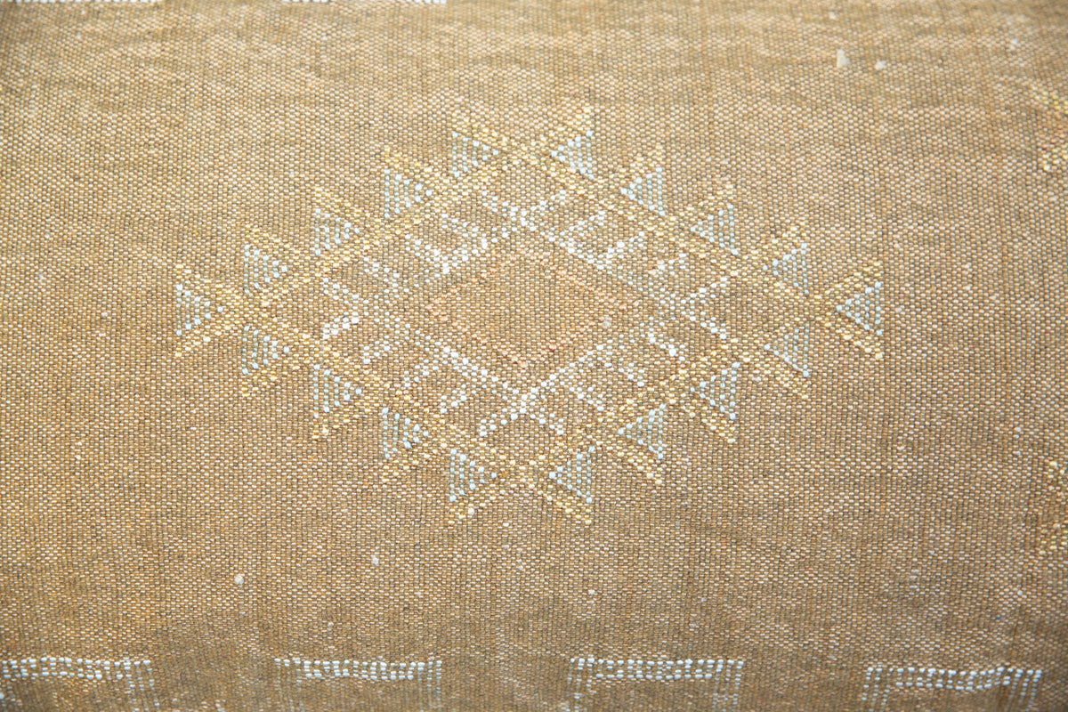 Beige Embroidered Moroccan &quot;Sabra Cactus Silk&quot; Lumbar Pillow - 13