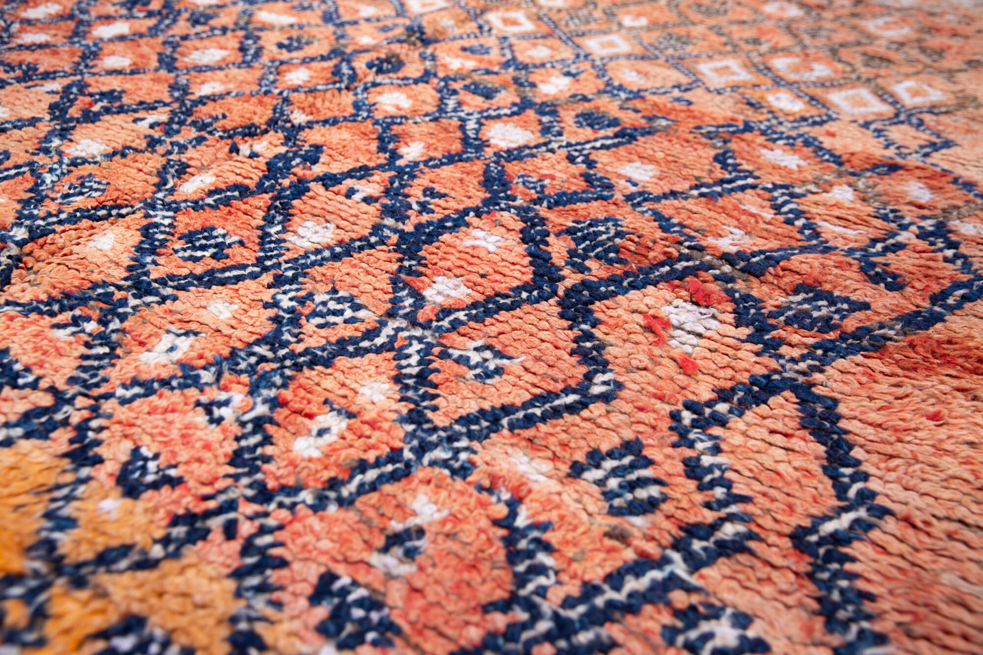 details of vintage moroccan rug showing pile at an angle