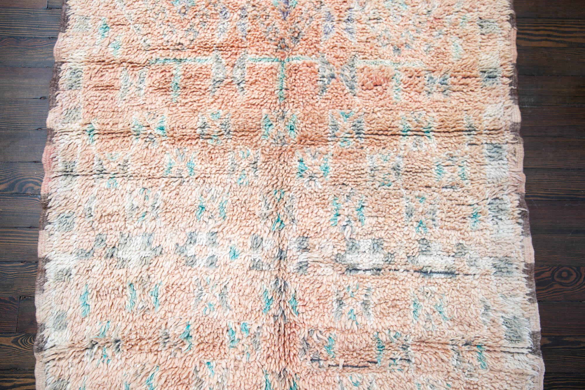 Vintage Peach, Tan and Grey Wool Moroccan Runner Rug - 10&#39;2&quot; x 3&#39;8&quot;