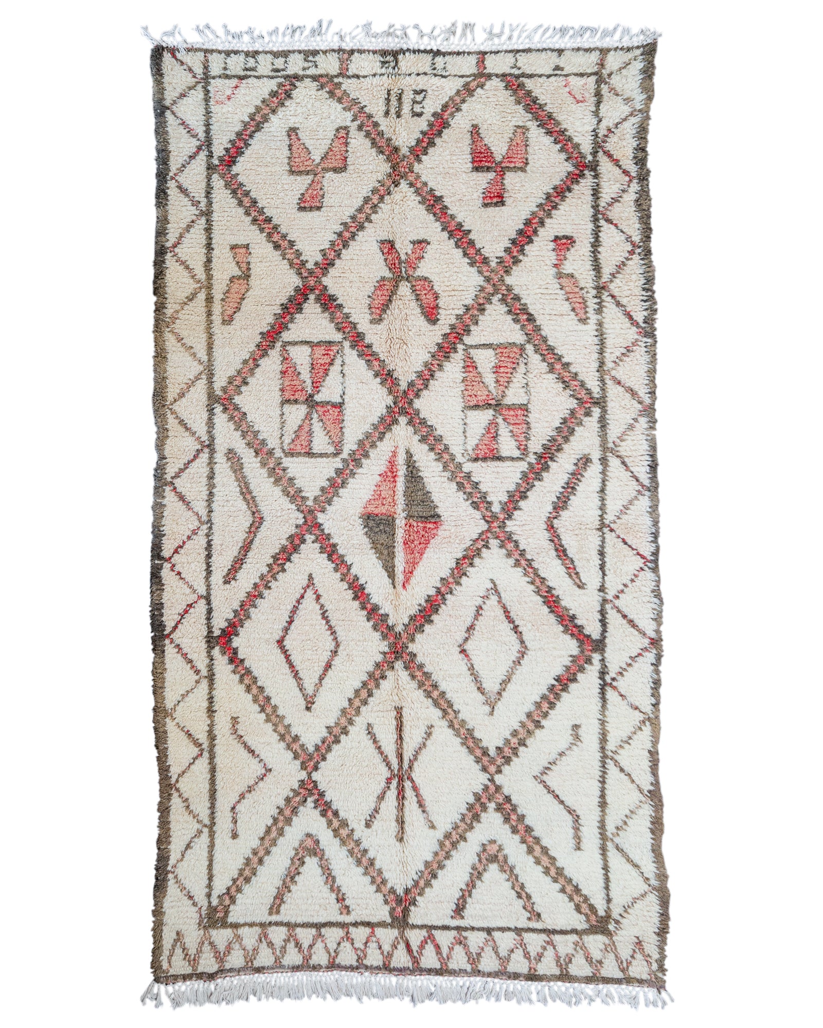 Natural White, Brown & Rose Marmoucha Moroccan Rug 