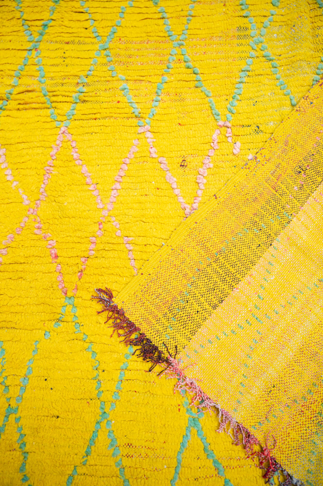 Vintage Canary Yellow Boujaad Moroccan Rug - 5&#39;5&quot; x 3&#39;11&quot;