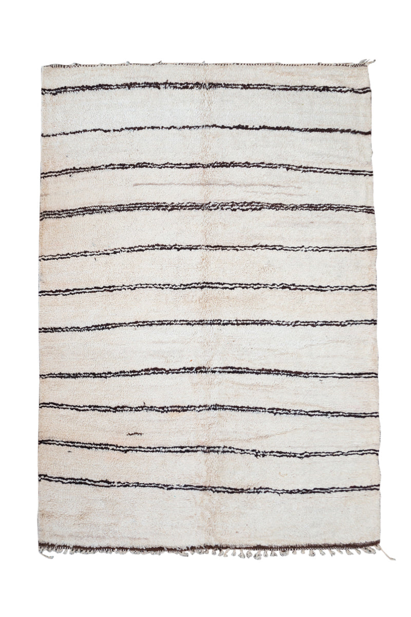 All Natural Striped Vintage Loop Pile Bnchgra Moroccan Rug - 9&#39;5 x 6&#39;6&quot;