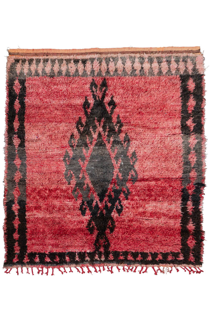 LION&#39;S PAW - Red and Black Vintage Boujaad Moroccan Rug - 6&#39;8&quot; x 6&#39;6&quot;