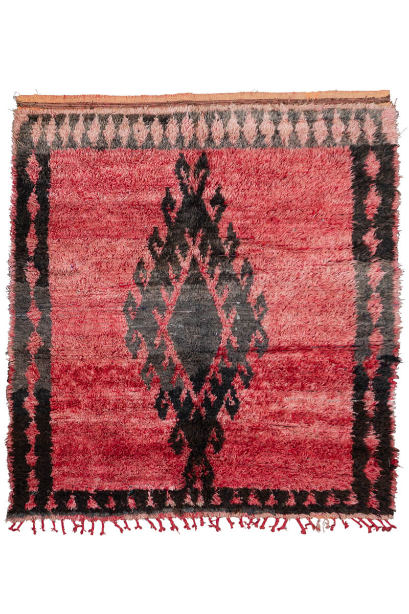 LION'S PAW - Red and Black Vintage Boujaad Moroccan Rug - 6'8" x 6'6"