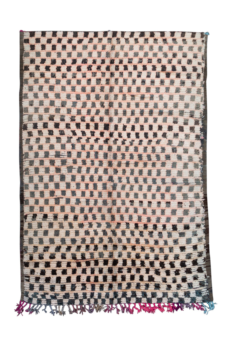 Checkerboard Vintage Boujaad Moroccan Rug - 7&#39;3&quot; x 5&#39;4&quot;