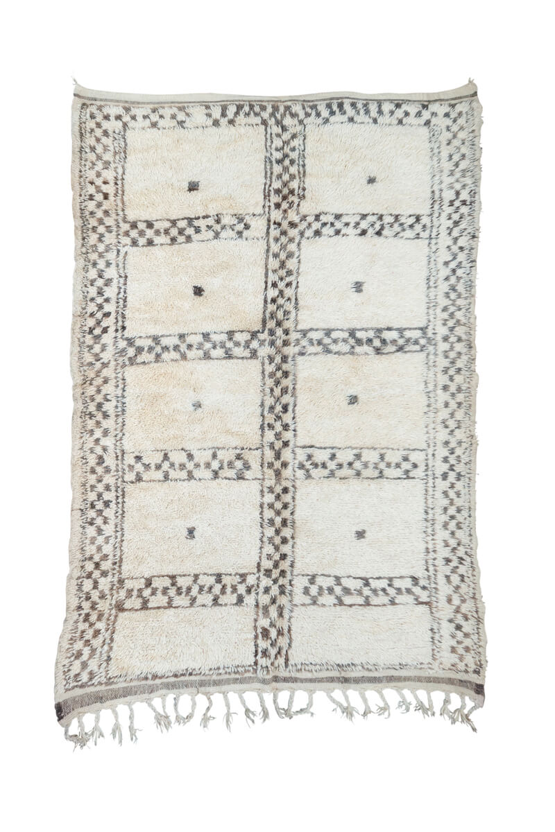 Natural White & Grey Vintage Marmoucha Moroccan Rug - 8'1" x 5'7"