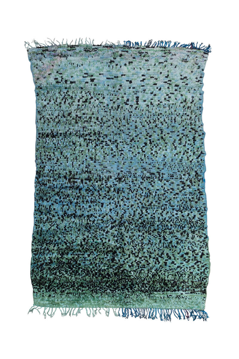 PIXEL - Aqua Blue, Green and Black Vintage Moroccan Rug - 6 x 3&#39;9&quot;