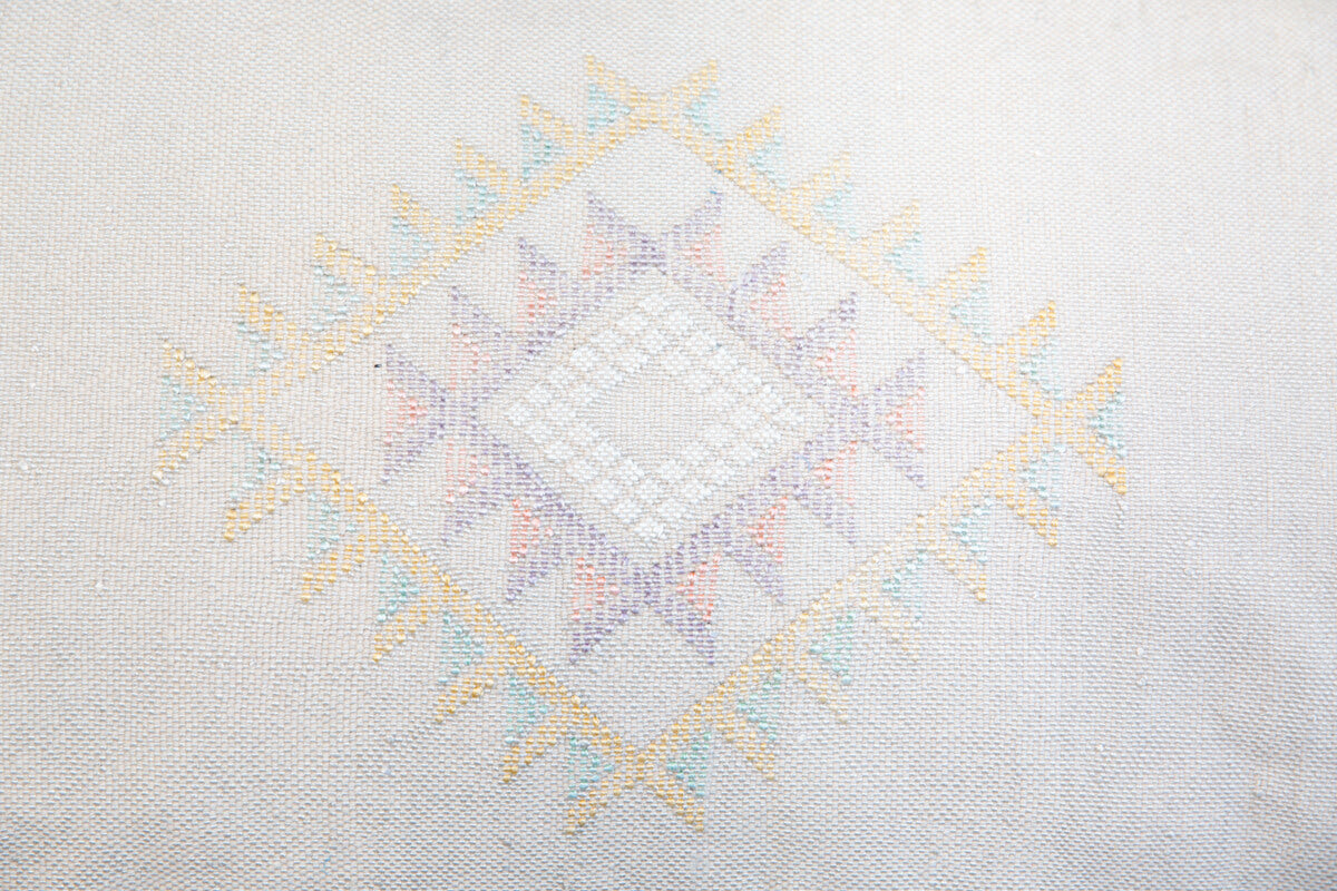 Linen Color Embroidered Moroccan &quot;Sabra Cactus Silk&quot; Lumbar Pillow - 17