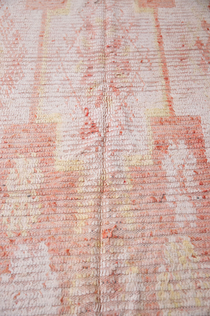 Pale Pink, White + Light Yellow Vintage Zemmour Moroccan Rug - 7&#39;10&quot; x 4&#39;9&quot;