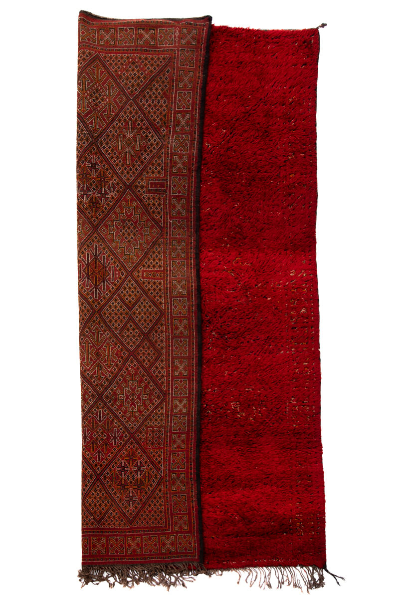 BON VIVANT - Vintage Reversible Red Beni Mguild Moroccan Rug - 10&#39;1 x 6&#39;7&quot; ft