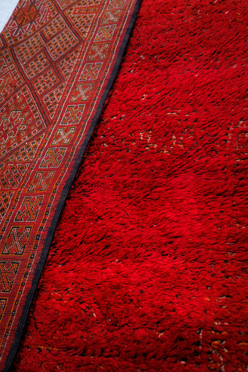 BON VIVANT - Vintage Reversible Red Beni Mguild Moroccan Rug - 10&#39;1 x 6&#39;7&quot; ft