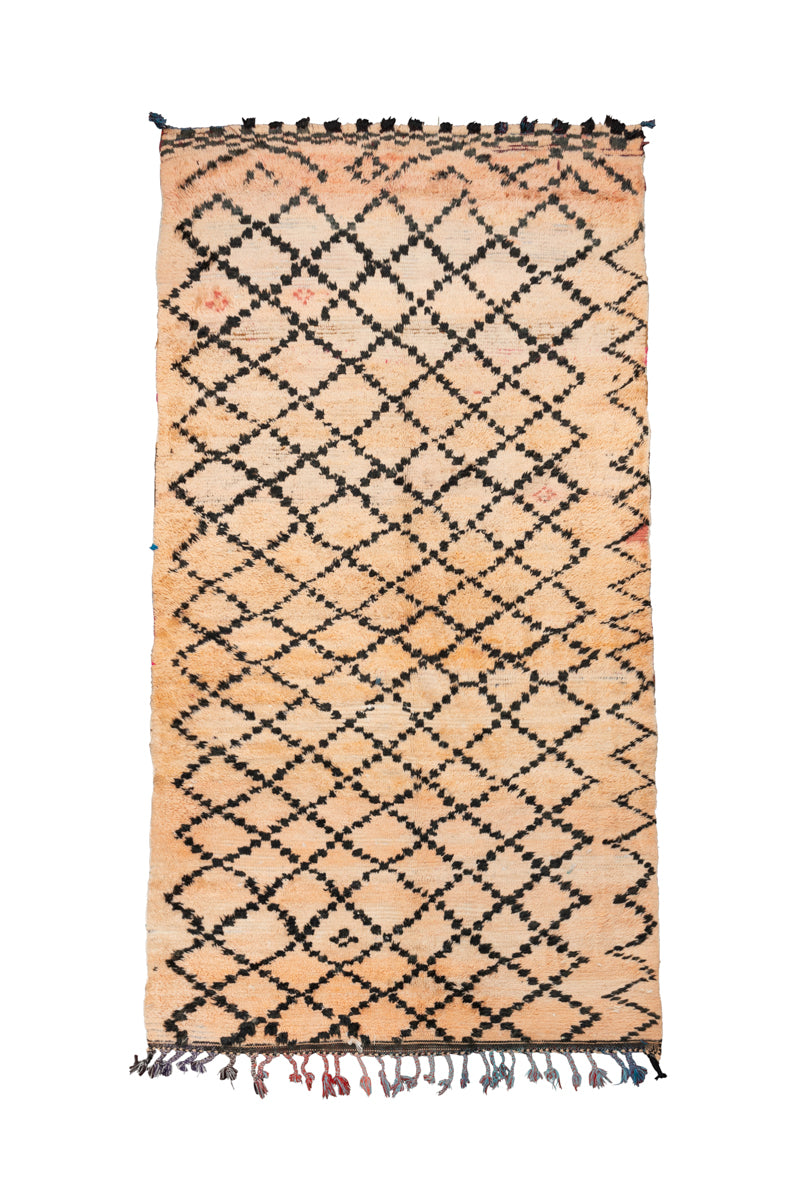 Peach &amp; Black Lattice Vintage Moroccan Rug 8&#39;5 x 4&#39;6