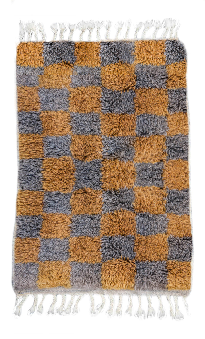 Made-to-Order Coral &amp; Sage Checker Board Moroccan Wool Area Rug - Available in 3 Color Combinations