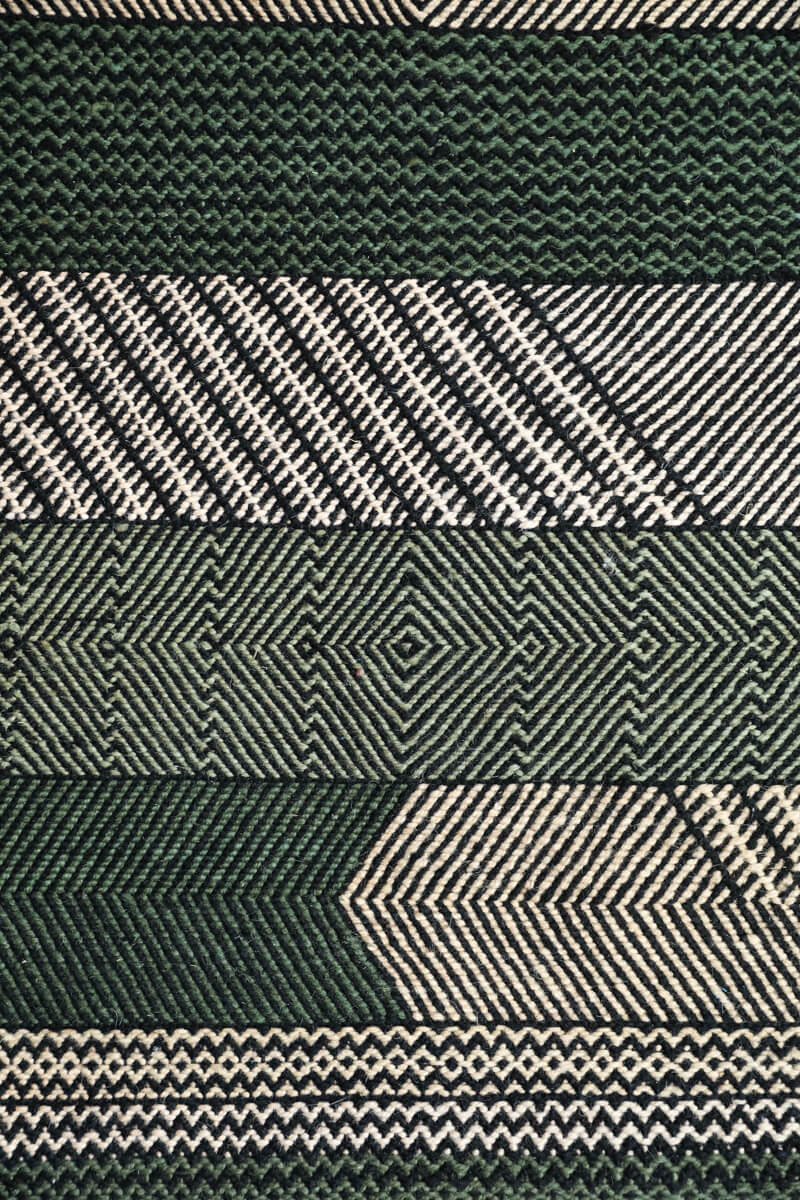 Unique Green Striped Zanafi Moroccan Wool Kilim Rug - 5&#39;7&quot; x 3&#39;7&quot; ft