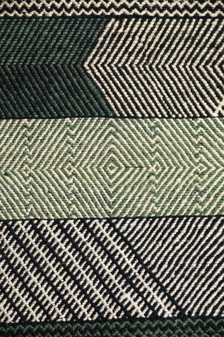 Unique Green Striped Zanafi Moroccan Wool Kilim Rug 5'7" x 3'7" ft