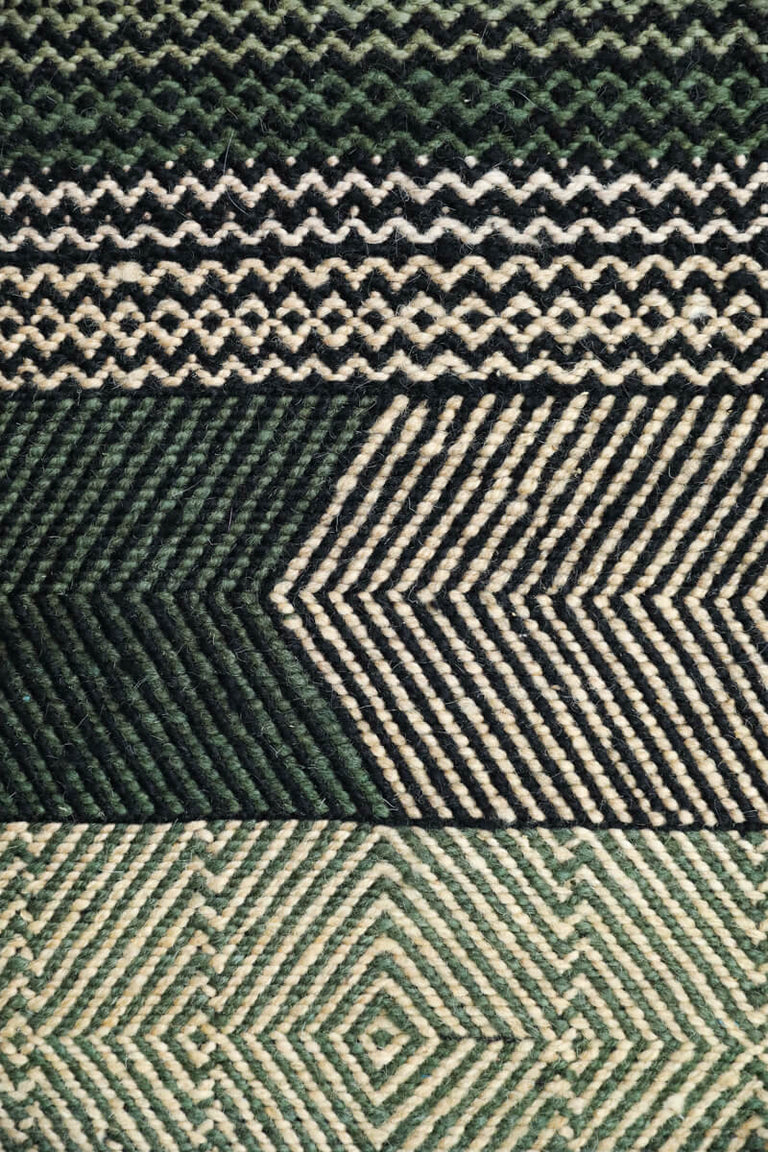 Unique Green Striped Zanafi Moroccan Wool Kilim Rug 5'7" x 3'7" ft